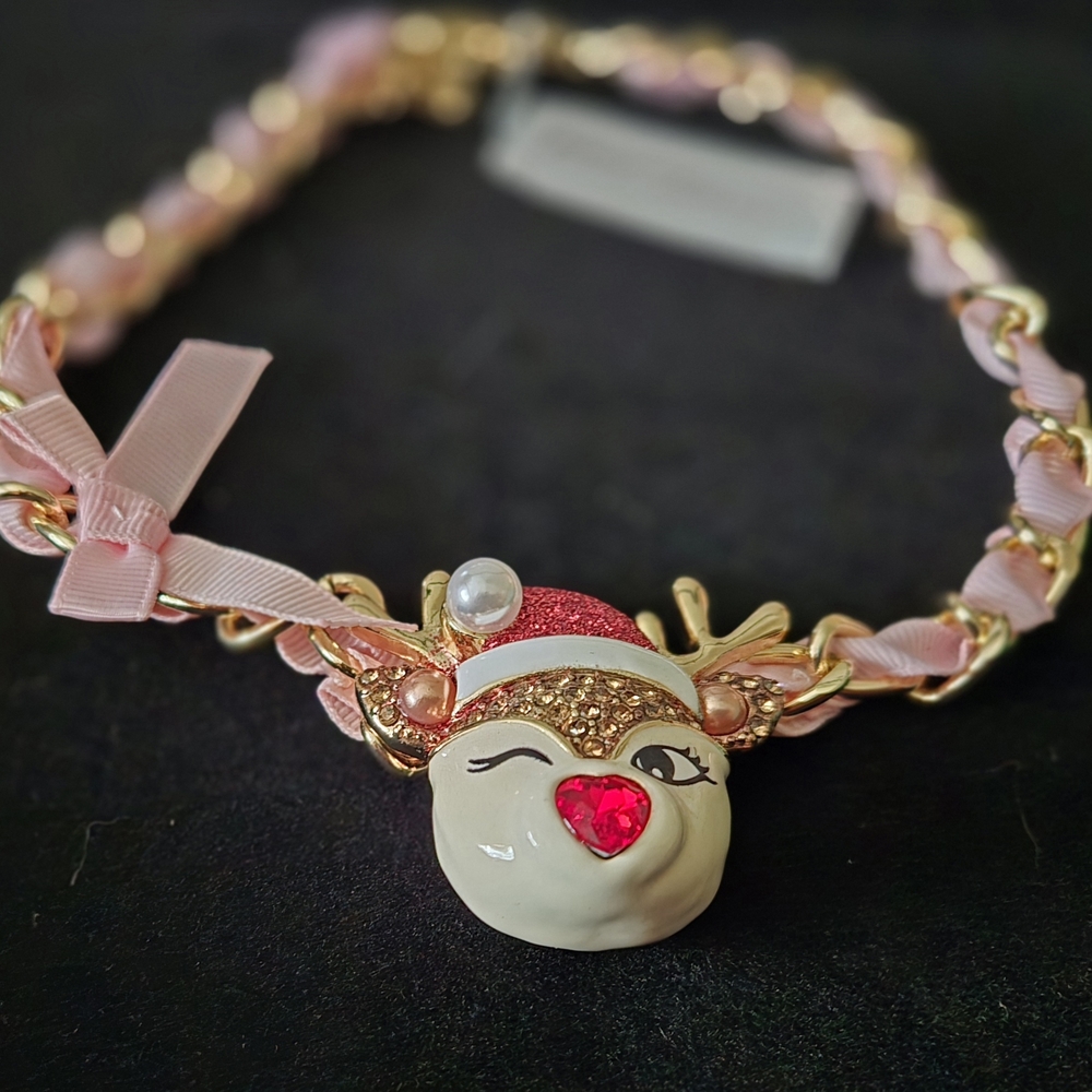 Betsey Johnson Pink and Gold Reindeer Necklace